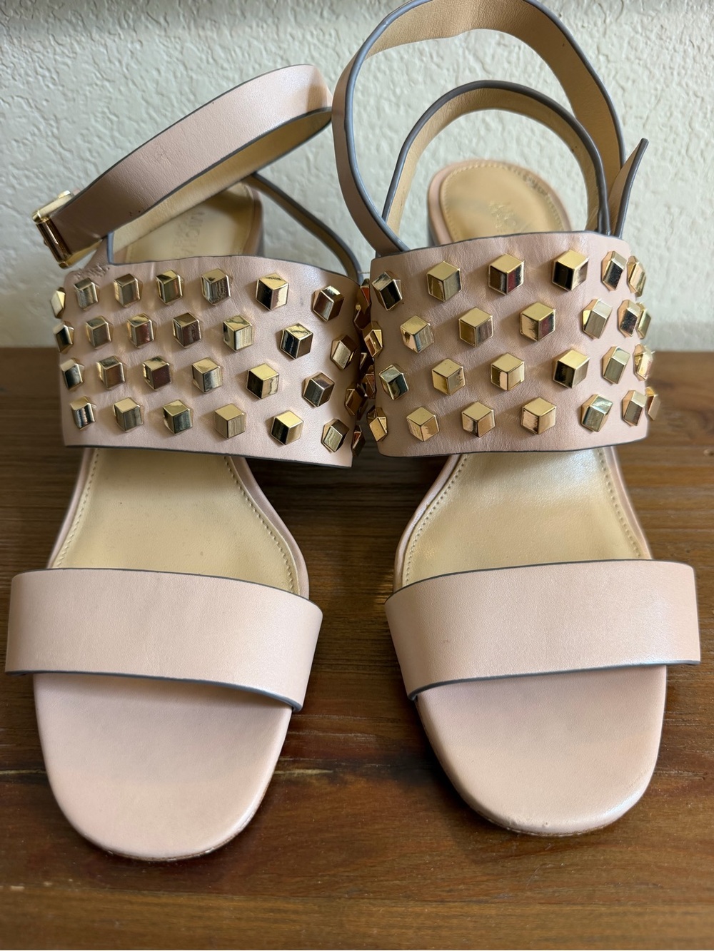 MICHAEL KORS Studded Nude Pink Leather Women's Sandals